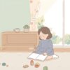 一人で穏やかに過ごす子供のイラスト